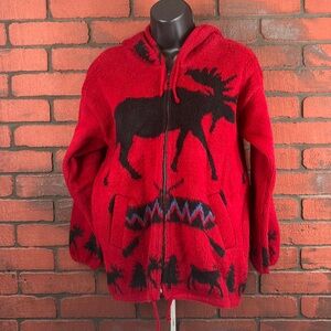 Earth Ragz Women's Small Red Zip-Up Hoodie – Cozy Knit with Moose‎ Design